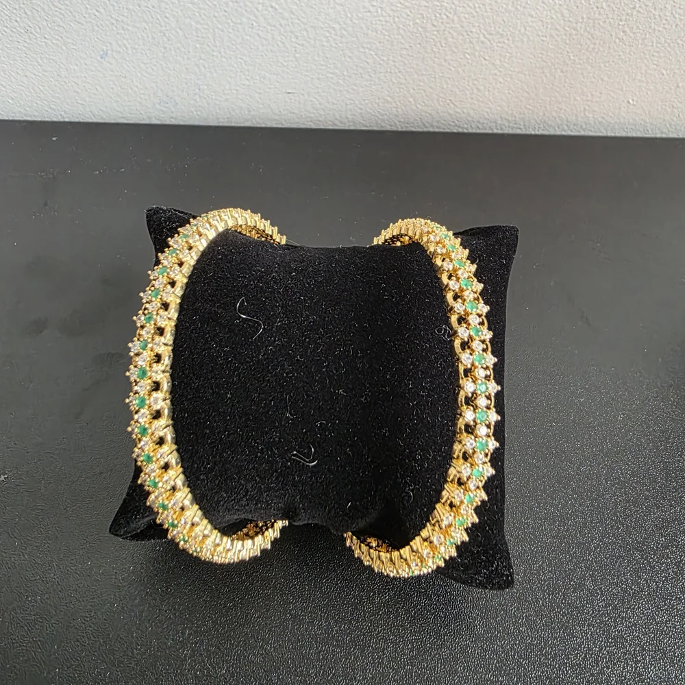 Watch Gold / Genuine Emerald & Diamond Simulant Bangle Bracelet Set